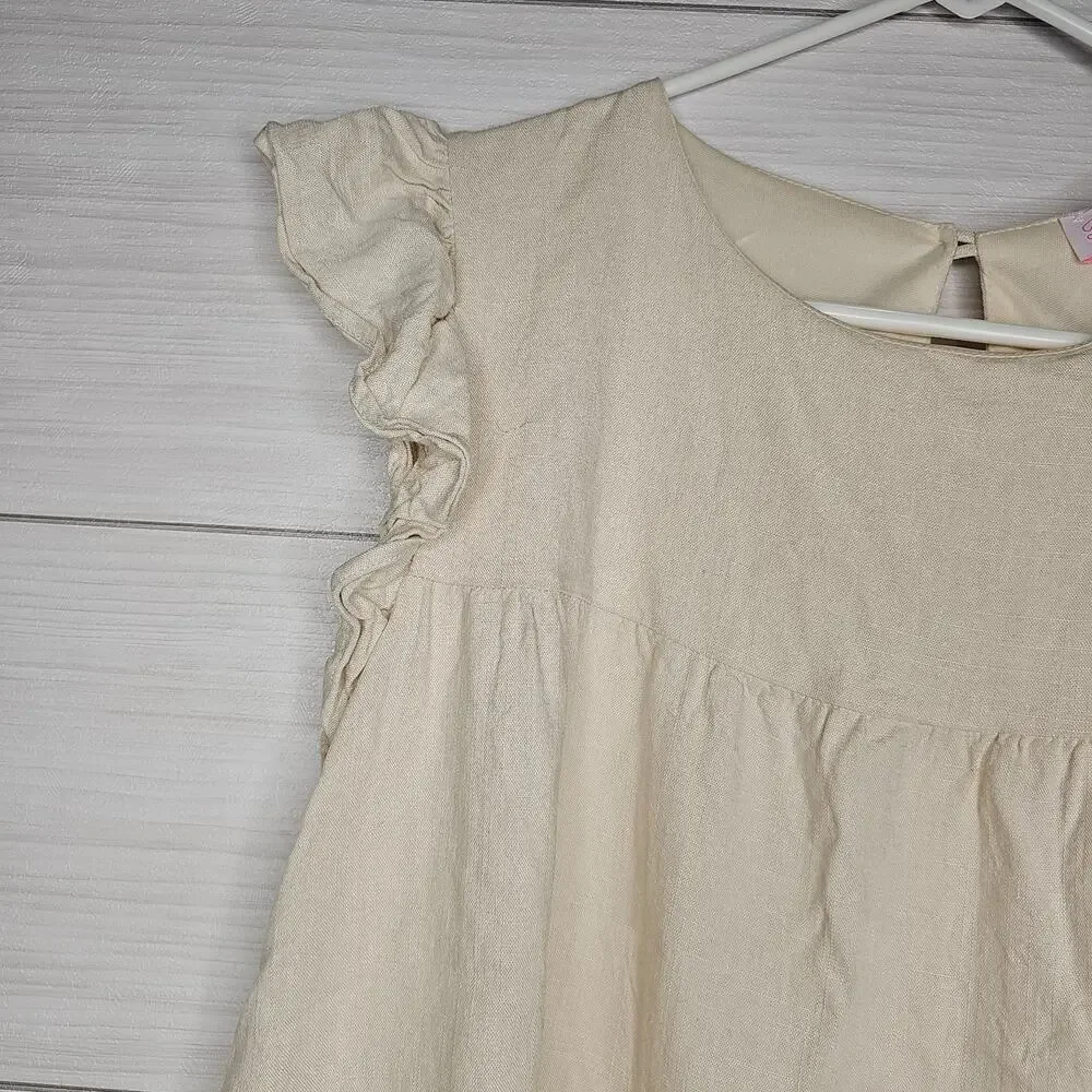 Pink Lily Cream Tiered Ruffle Cap Sleeve Babydoll Top Blouse Womens Medium - Picture 3 of 7